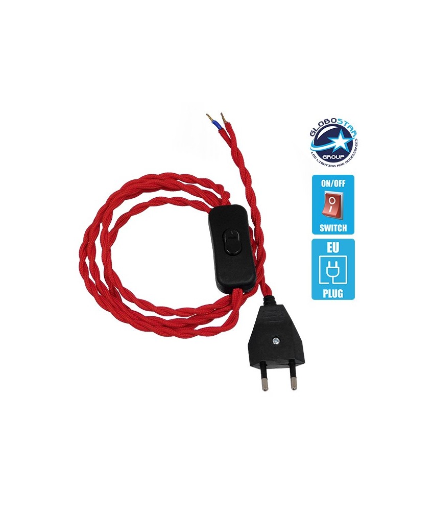 GLOBOSTAR® WHIP 91034 Μοντέρνο DIY Πλεκτό Καλώδιο με Διακόπτη On-Off AC 220-240V IP20 - Κόκκινο & Μαύρο - Μ150 x Π2.7 x Υ1.9cm